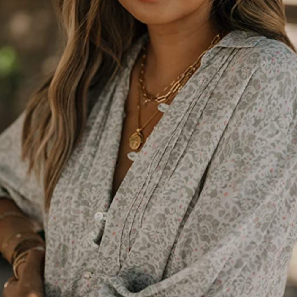 The Drop Women's Sage Print Button Down Balloon S… - image 3